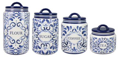 Ceramic Navy Blue and White Talavera Canister