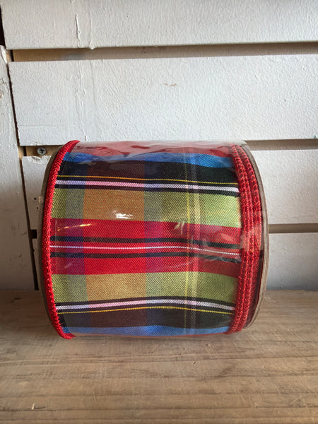 Red, Blue, Black and Sage Plaid Ribbon