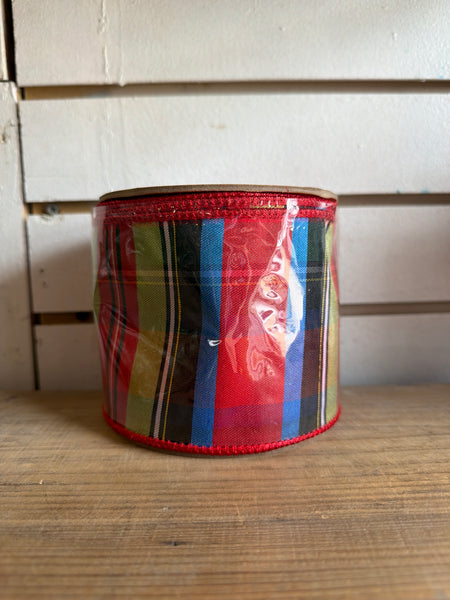 Red, Blue, Black and Sage Plaid Ribbon