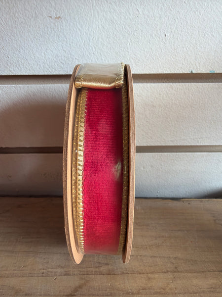 Red Velvet Ribbon 1 Inch with Gold Backing