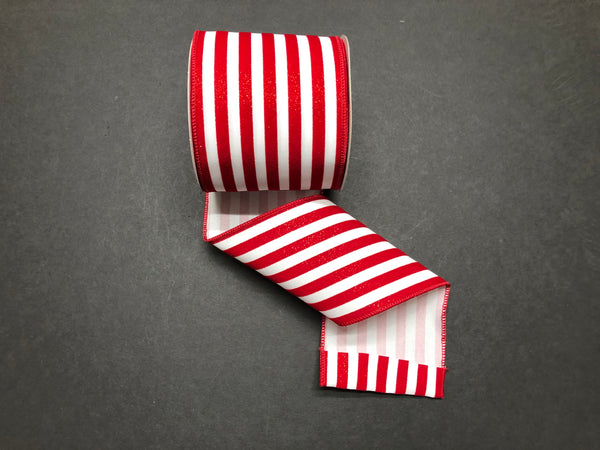 Red and White Flocked Cabana Stripe