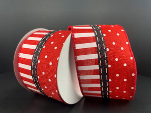 Red and Black Ribbon with Polka Dots/Stripes