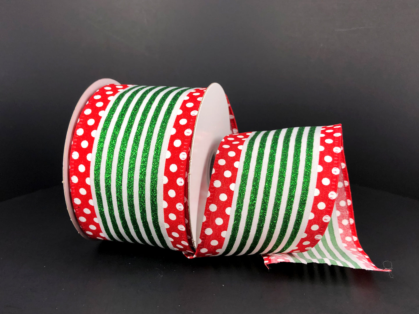Red and Green Stripe with Polka Edge