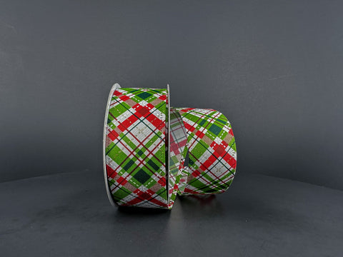 Lime and Red Diagonal Plaid