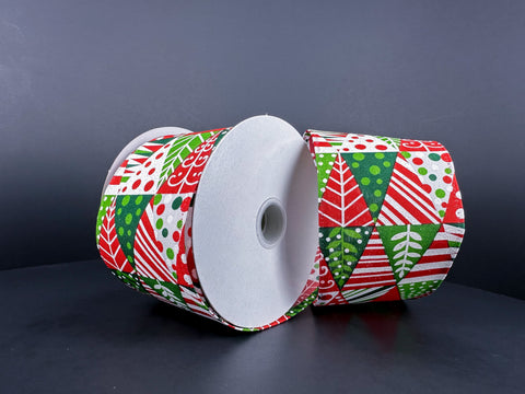Red, White and Green Abstract Trees Ribbon