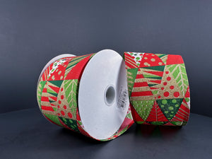 Red, Green, Gold Abstract Trees Ribbon