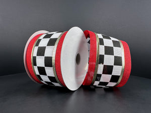 Black and White Checkered with Red Edge Ribbon