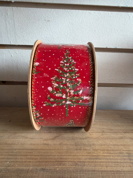 Snowy Red Tree Ribbon