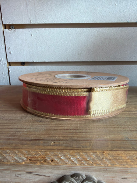 Red Velvet Ribbon 1 Inch with Gold Backing