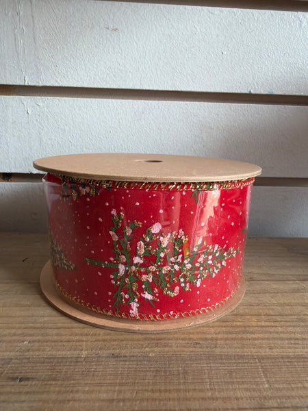 Snowy Red Tree Ribbon