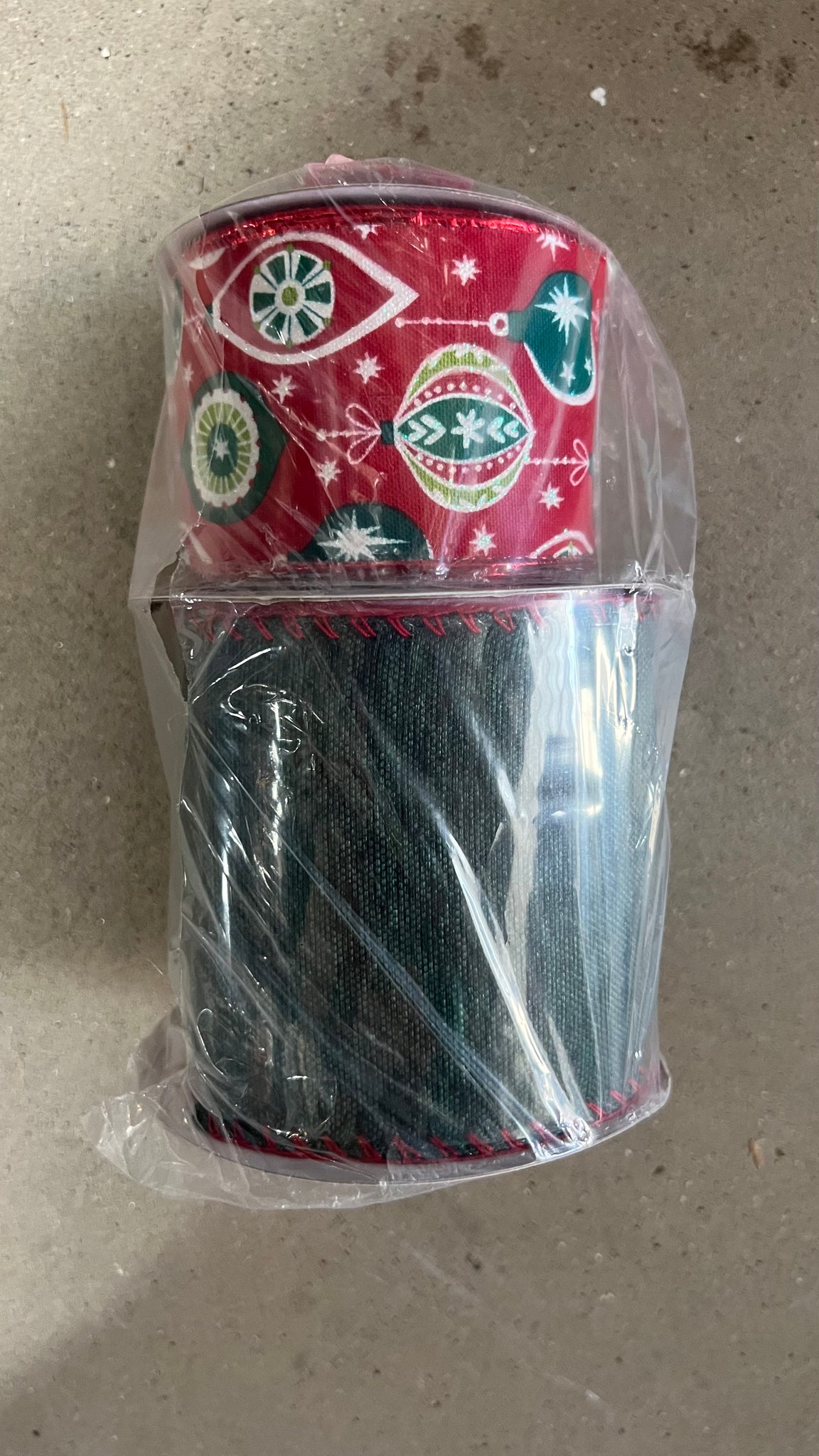 Holiday Ribbon 2 Pack- Ornament/Green with Red Trim