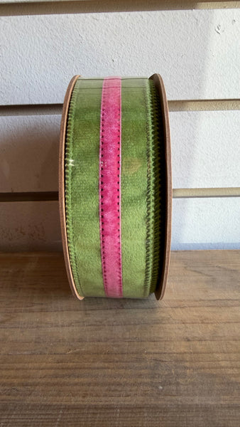 Green Velvet with Pink Trim Ribbon
