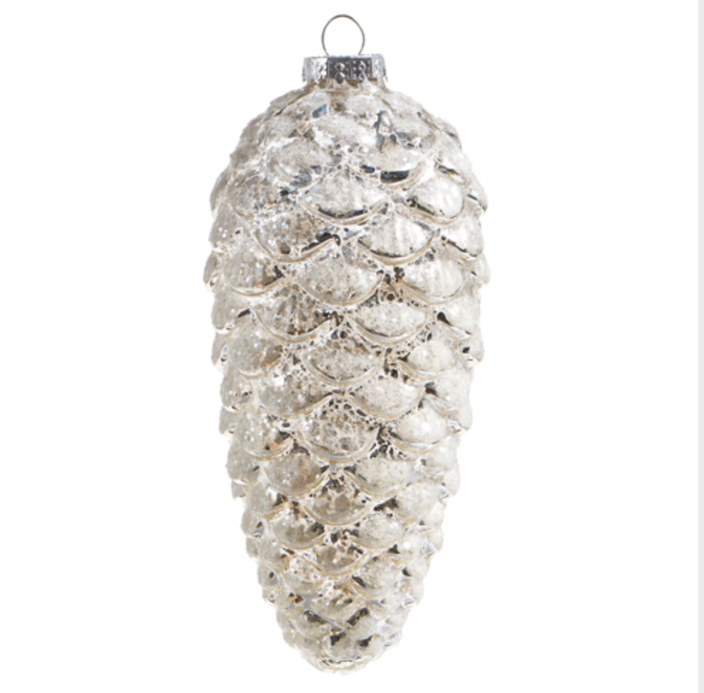 White Glitter Pinecone Ornament