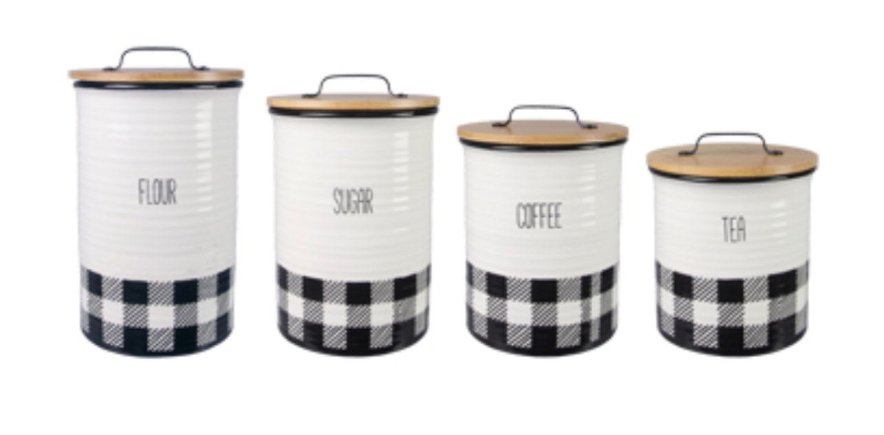 Black and White Buffalo Plaid Canister Set