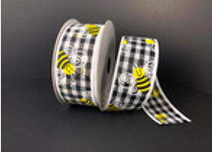 Black/White Gingham with Bees