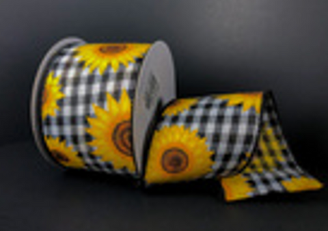 Black and White Gingham Sunflower Ribbon