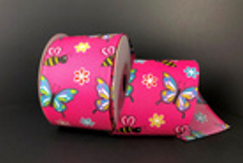 Hot Pink Butterfly and Bees Ribbon