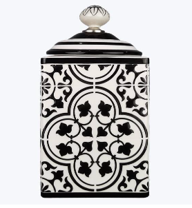 Ceramic Black and White Tile Canister